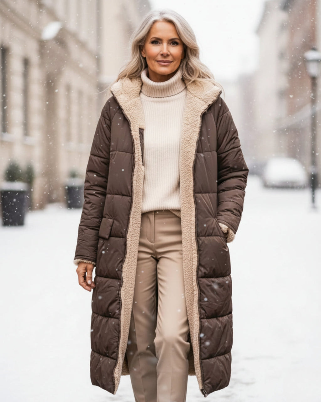 Elena | Abrigo largo reversible sherpa 2 en 1