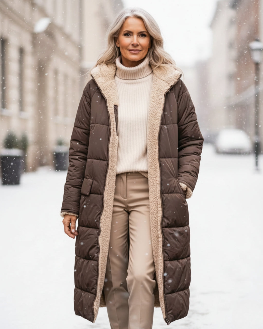 Elena | Abrigo largo reversible sherpa 2 en 1