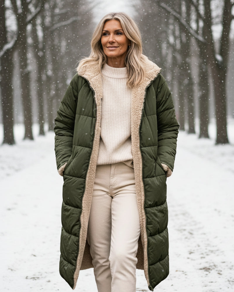 Elena | Abrigo largo reversible sherpa 2 en 1