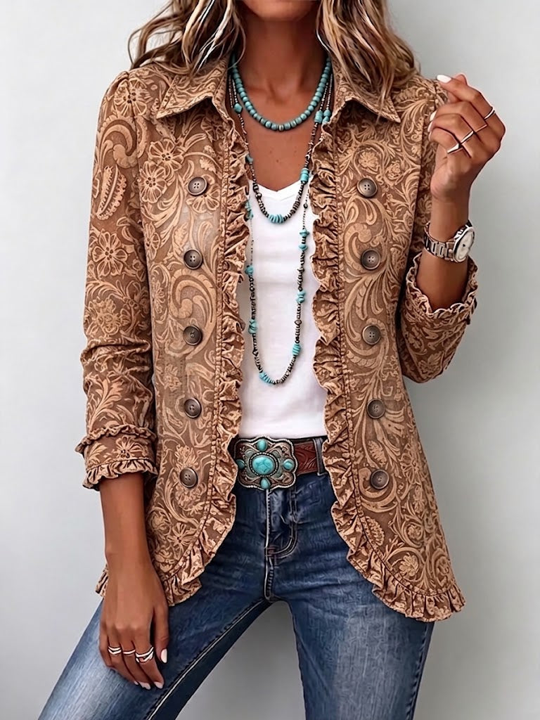 Melania | Chaqueta con estampado ornamental y elegantes volantes