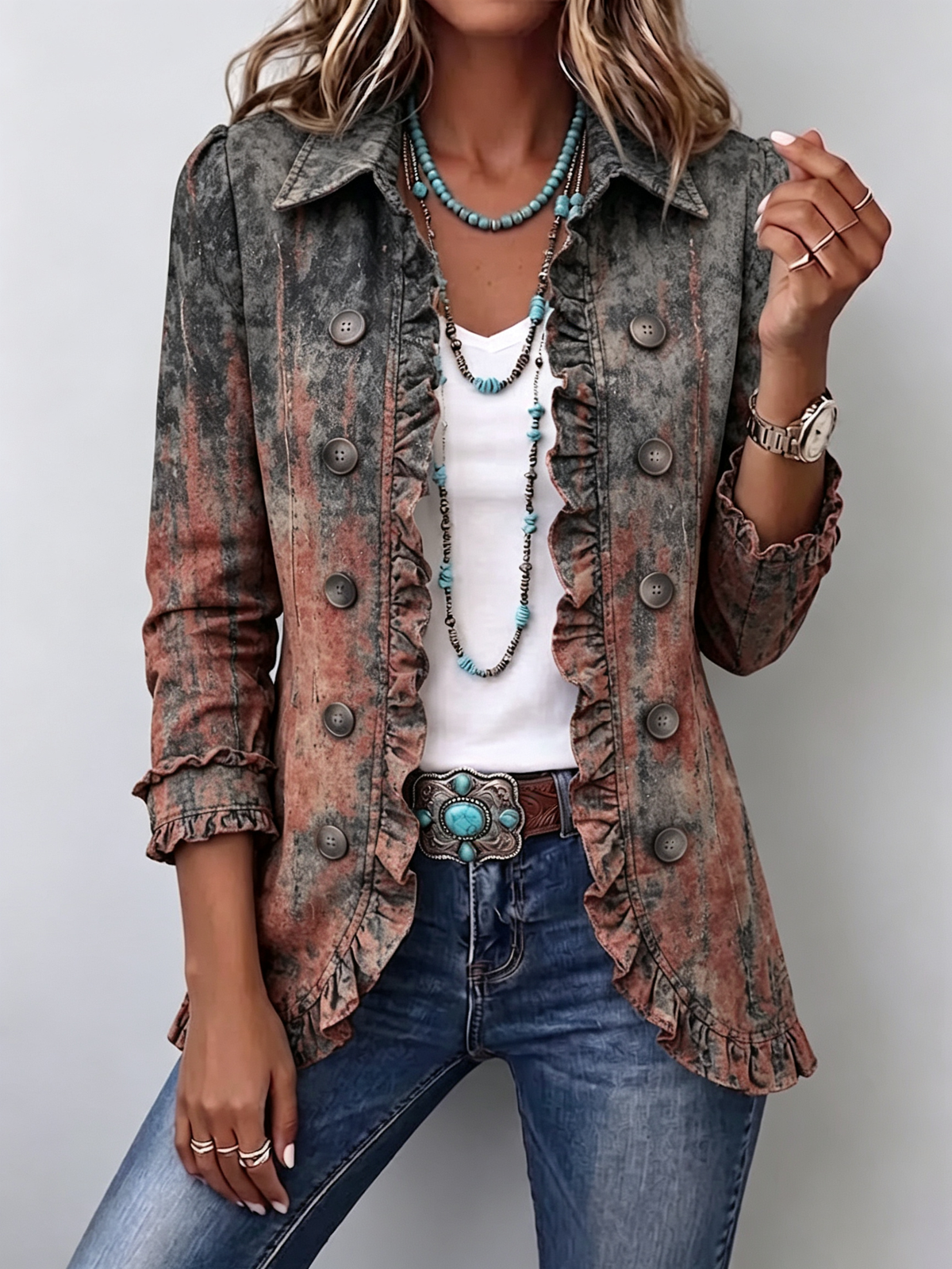 Rosangela | Elegante chaqueta degradada con volantes