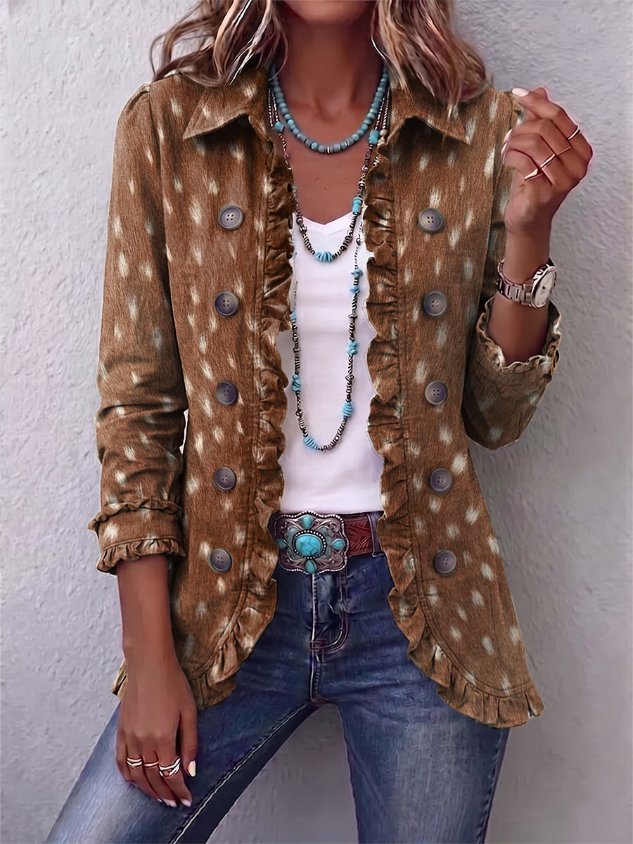 Rosalba | Chaqueta estampada elegante con volantes femeninos