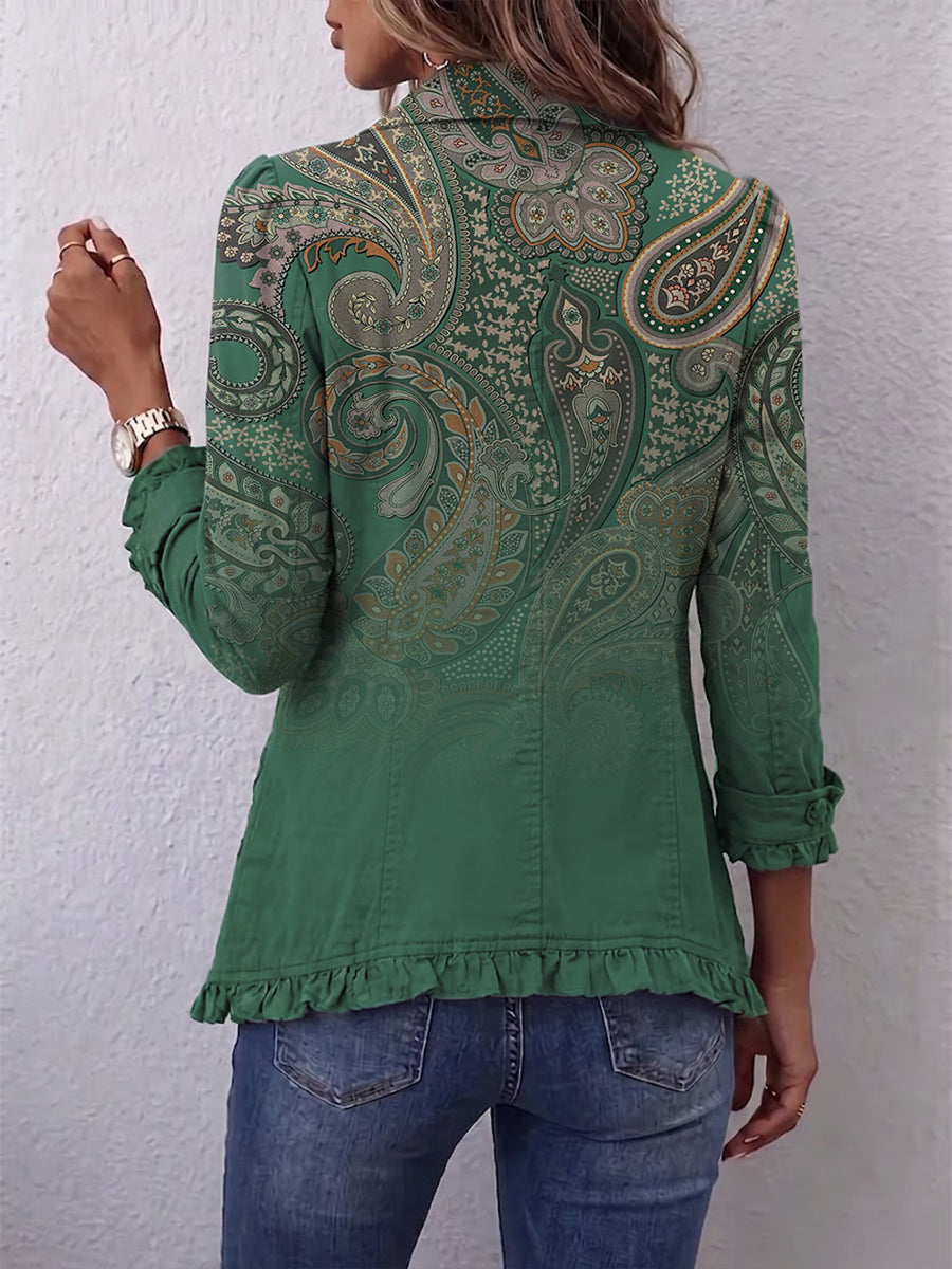 Saveria | Elegante Chaqueta Paisley con Volantes