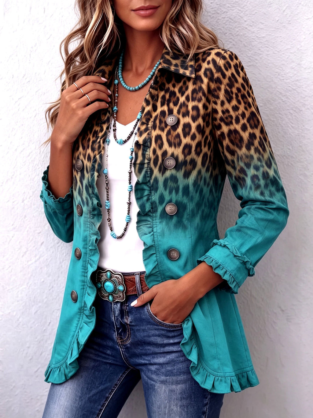 Sveva | Chaqueta animal print con elegantes volantes
