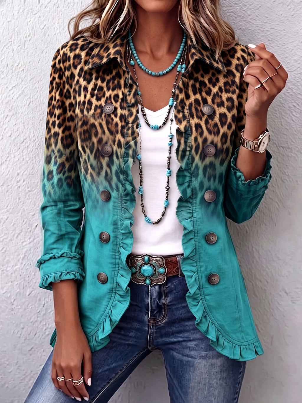 Sveva | Chaqueta animal print con elegantes volantes