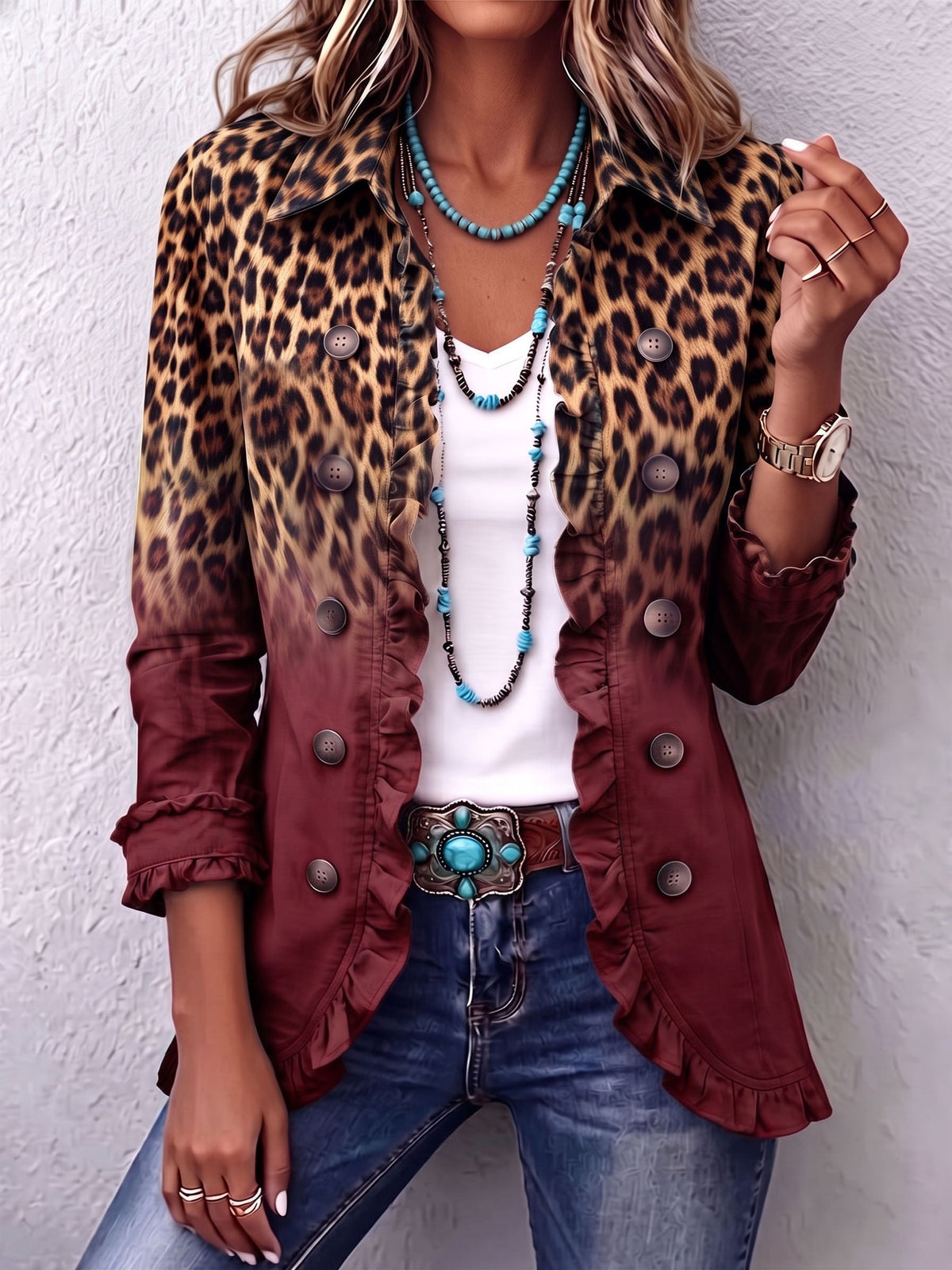 Sveva | Chaqueta animal print con elegantes volantes