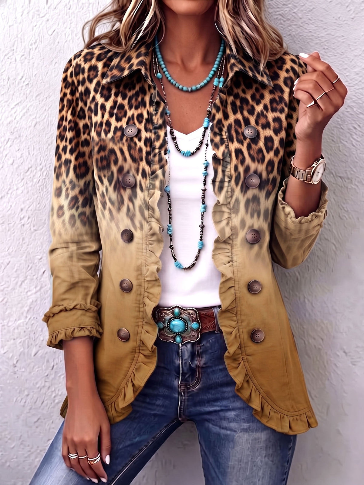 Nerina | Elegante chaqueta animal print con volante