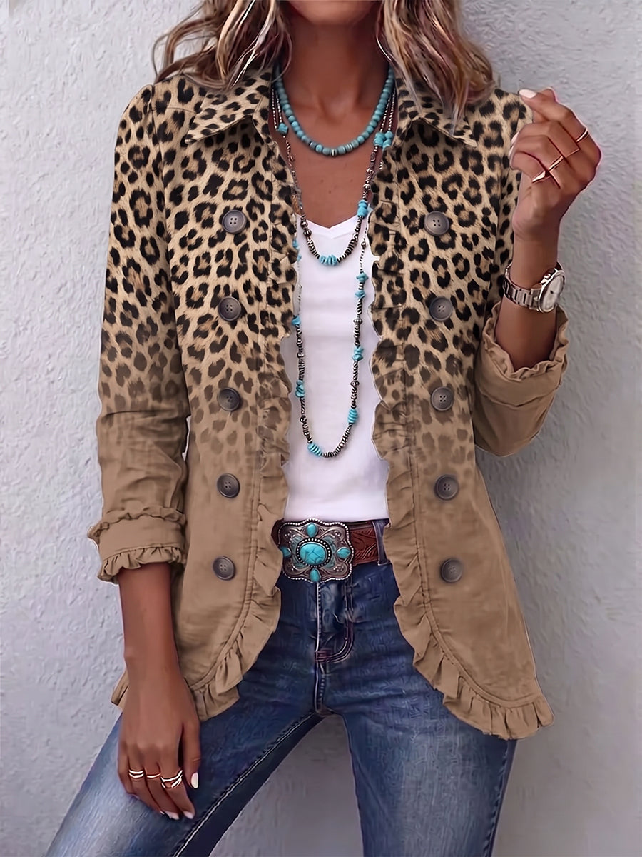 Marinella | Elegante chaqueta de estampado animal con volantes sofisticados