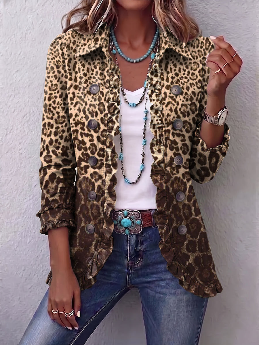 Mirta | Elegante chaqueta animal print con volantes femeninos