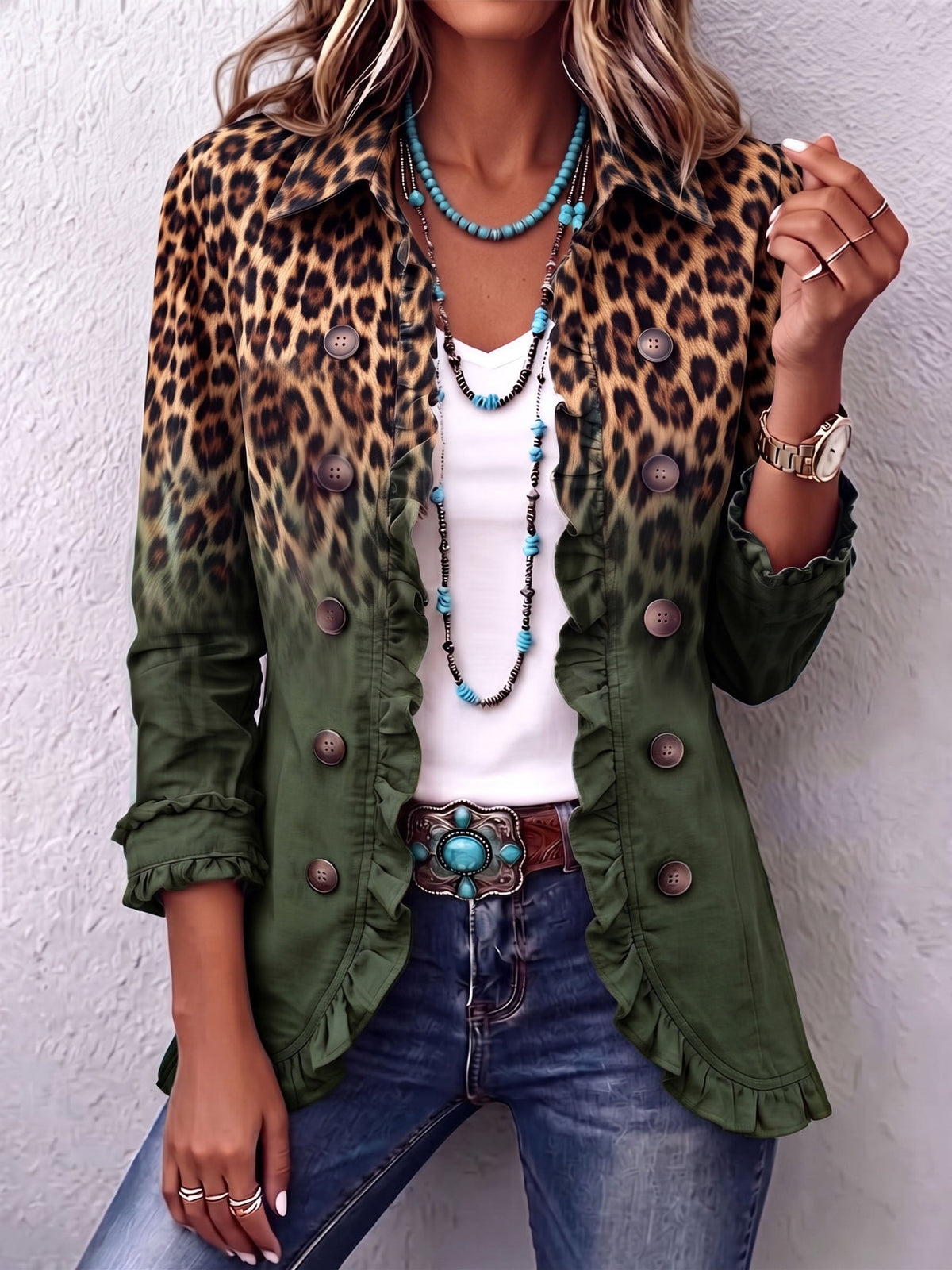 Sveva | Chaqueta animal print con elegantes volantes