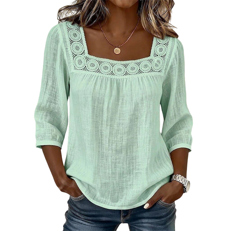Nelly | Blusa elegante con encaje y escote cuadrado
