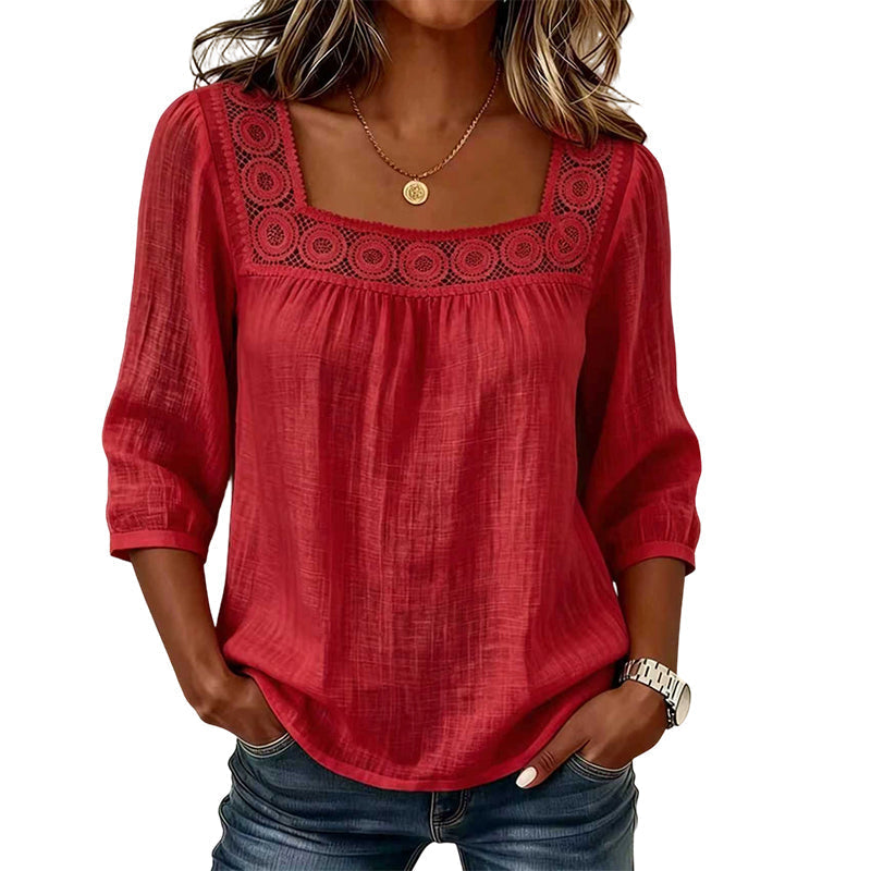 Nelly | Blusa elegante con encaje y escote cuadrado