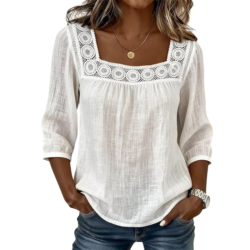 Nelly | Blusa elegante con encaje y escote cuadrado