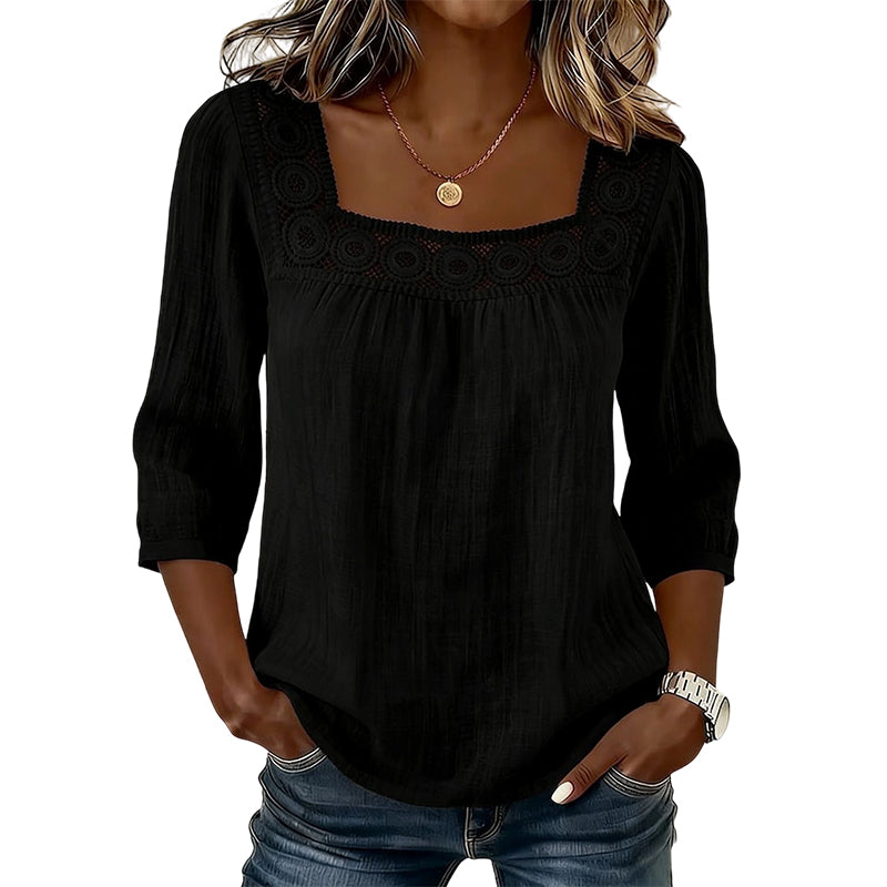 Nelly | Blusa elegante con encaje y escote cuadrado