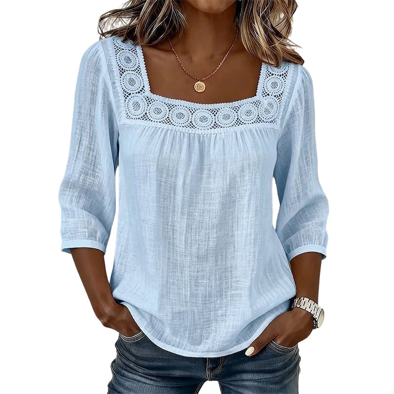 Nelly | Blusa elegante con encaje y escote cuadrado