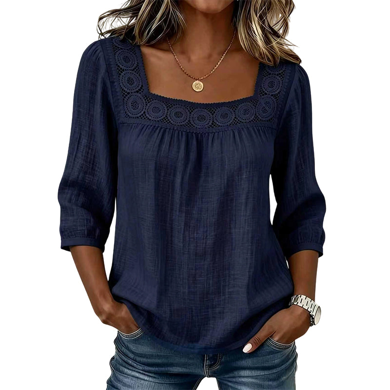 Nelly | Blusa elegante con encaje y escote cuadrado