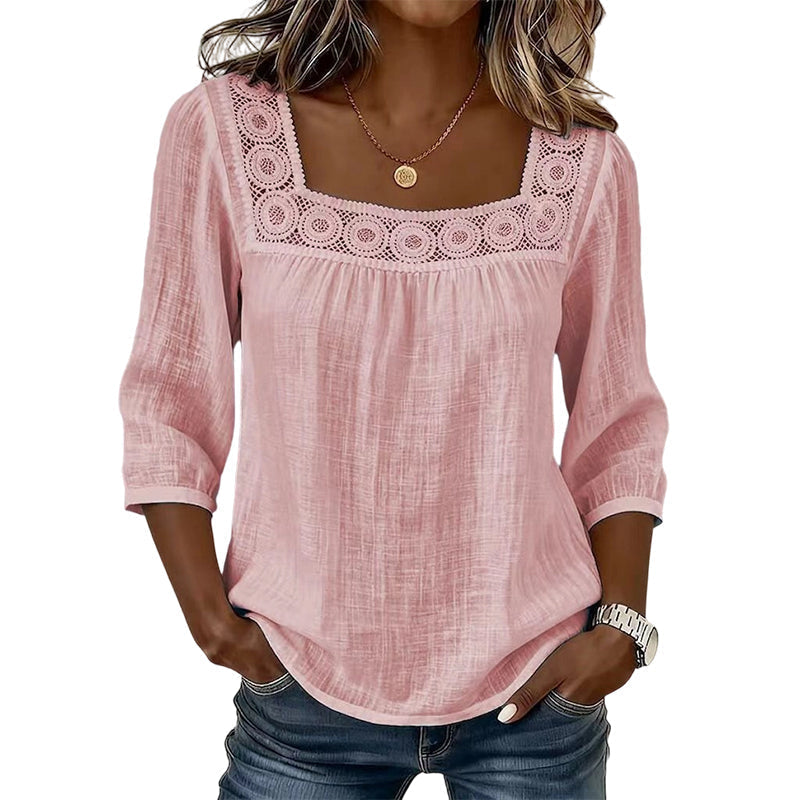 Nelly | Blusa elegante con encaje y escote cuadrado